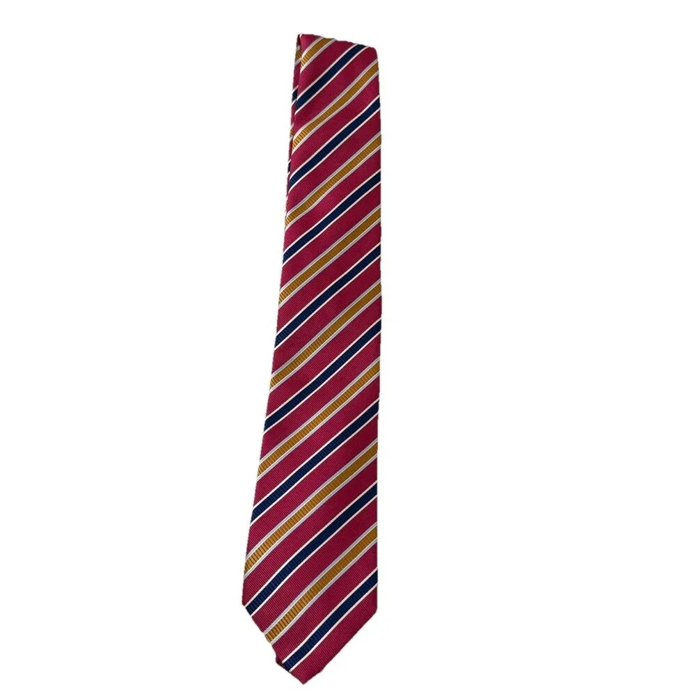 David Donahue Luxury Tie Red Blue Striped Silk Necktie Woven In Italy Made USA